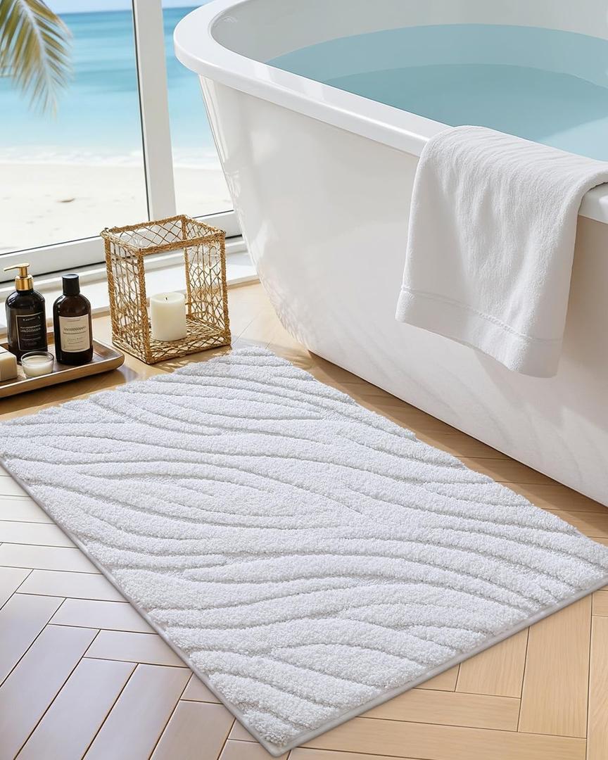 DEXI Bathroom Rugs 17x30, Extra Soft Absorbent Bath Mat, Non Slip Bathmat for Bathroom Floor, Machine Washable Rugs for Shower Floor, White (1'5" X 2'6" (Rectangular))