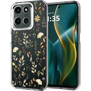 Unov Case Compatible with Moto g 5G 2025/2026 Moto g Play 2025/2026 Clear with Flower Floral Golden Girly Design Soft TPU Shock Absorption Slim Embossed Pattern Protective Back Cover