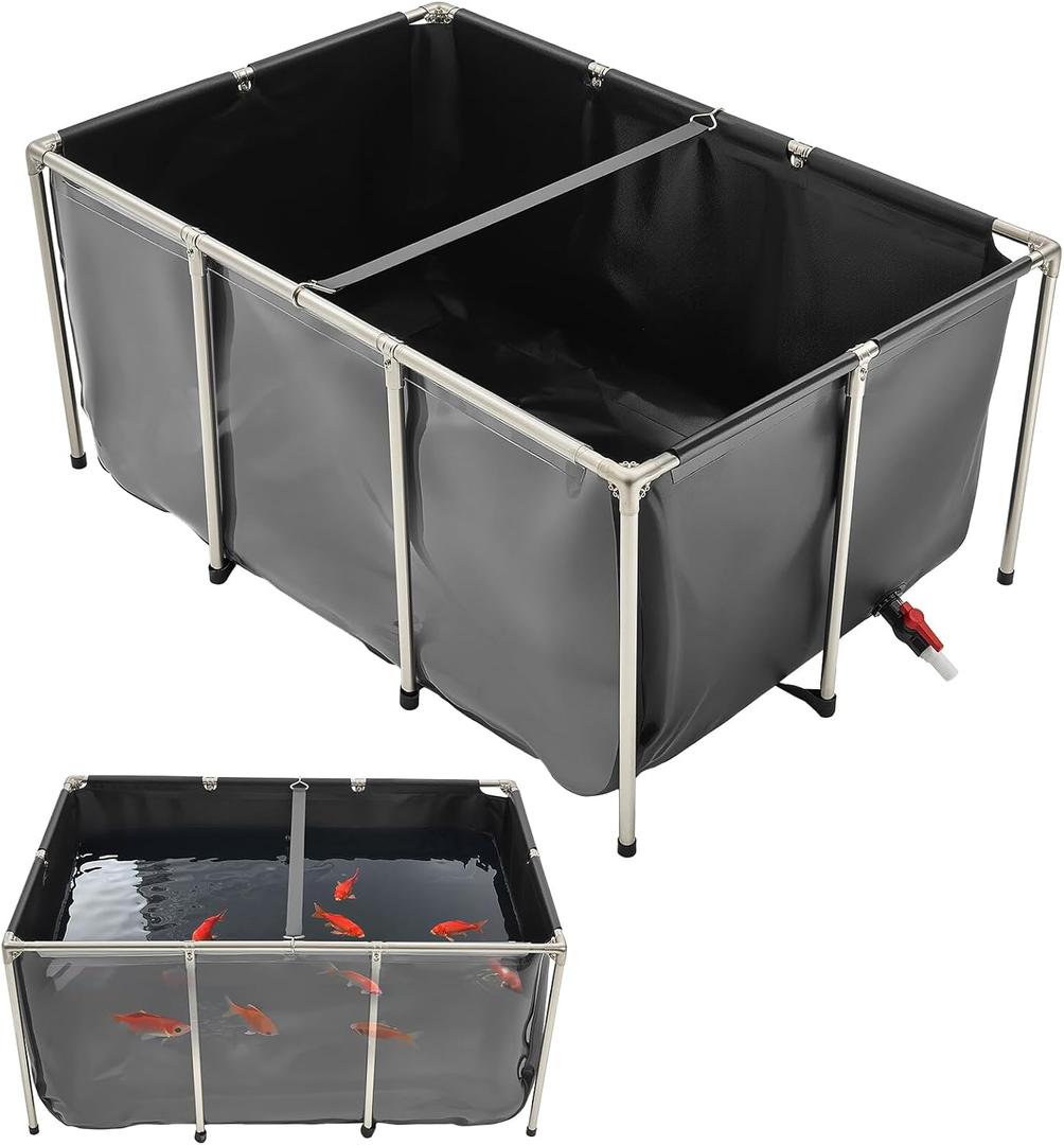 VEVOR Canvas Fish Pond, 270 Gal Above Ground Fish Koi Tank, Turtle Pond
with Clear Viewing Panel, Stainless Steel Frame, Thickened Black PVC and Drain Valve For Breeding, Irrigation