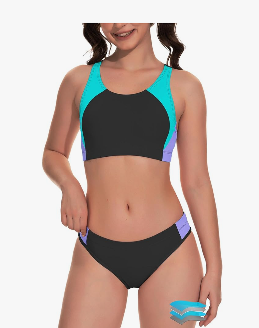Beautikini Period Swimwear Two Piece Menstrual Leakproof Sporty Bikini Sets Bathing Suit Period Swimsuit for Teen Girls XXS