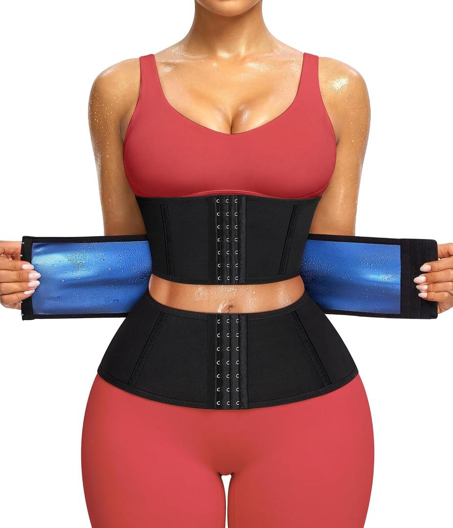 Junlan Waist Trainer for Women Belly Fat Sweat Band Cincher Waist Trimmer Tummy Sweat Belt Stomach Wrap Sauna Suit Binder (Black, XL)