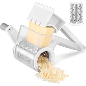 Cheese Grater with Handle, Parmesan Rotary Grater for Kitchen, Dishwasher Safe Cheese Grater Hand Crank with Stainless Steel Blade for Grating and Shredding Hard Cheese, Nuts, Chocolate, White