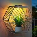 GOESWELL Wall Plant Holder with Solar Light: Outdoor Waterproof Wall Lamp Metal Plant Stand Decor for Garden Yard Porch Patio Balcony Fence