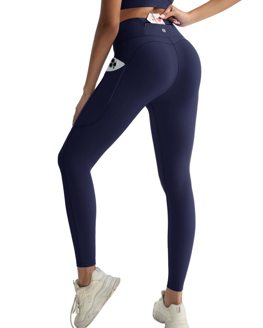 RUNNING GIRL Leggings with Pockets for Women Tummy Control 25" High Waisted Yoga Pants Buttery Soft Gym Workout Yoga Leggings(3152 Navy Blue XXL)