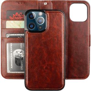 Bocasal Detachable Wallet Case for iPhone 13 Pro Max RFID Blocking Card Slots Holder Premium PU Leather Magnetic Kickstand Shockproof Wrist Strap Removable Flip Protective Cover 5G 6.7 inch (Brown)