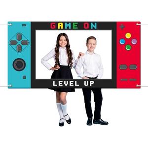 Large 73inch Video Game Photo Prop Game on Party Decorations Red Blue Handheld Gaming Console Banner Backdrop Gaming Photo Booth Frame Background for Boys Birthday Gamer Favor Supplies