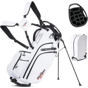 Lightweight Golf Stand Bag, 14 Way Golf Bags with Full Length Dividers for Men Women, Encrypted 900D Weather-Proof Club Carry Bag with Ergonomic Dual Strap, Cooler Pockets, 9 Pockets (White)