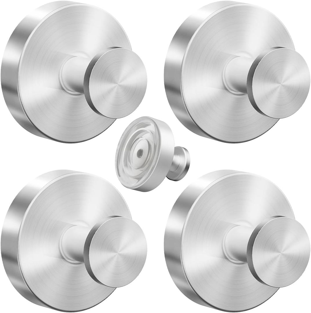 VEHHE 4 Pack Heavy Duty No-Drill Stainless Steel Shower Hooks for Inside Shower with Super Sticky Silicone Base, Easy Installation Suction Hooks (Silver)