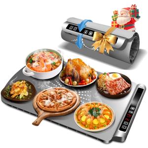 Warming Mat for Food, Electric Warming Tray with 5 Level Adjustable Temperature and Timer, Food Warming Mat Heating Fastly, Portable Roll Up Food Warmers for Parties Buffet, House Warming Gifts
