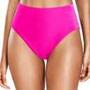 Tempt Me Womens High Cut High Waisted Bikini Bottoms Tummy Control Bathing Suit Bottoms Swim Bottom Swimsuit Bottom (Hot Pink)