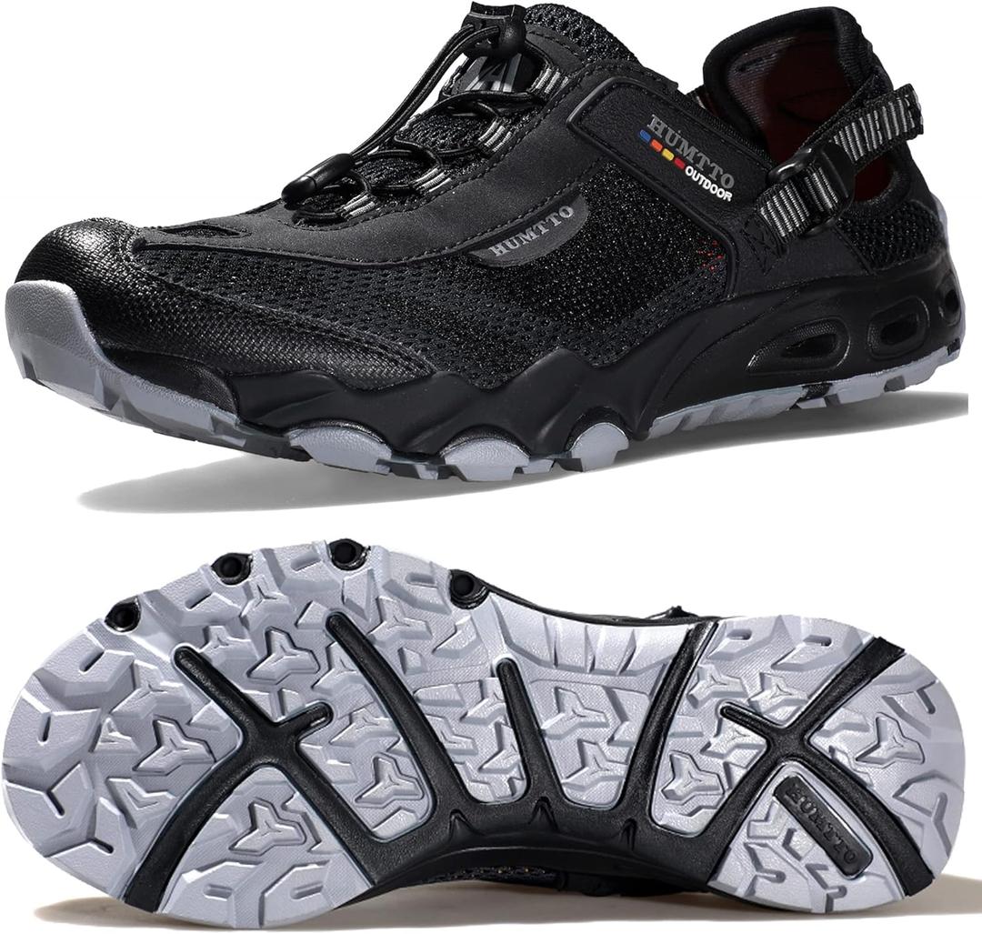 HUMTTO Men's Amphibious Water Shoes - Hiking Sandals for Men Outdoor Water Sandal Closed Toe Non-Slip River Shoes Summer Quick Drying Aqua Shoe (12, Black/Grey)
