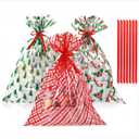 Tenceur 30 Pcs Palm Sunday Large Cellophane Gift Bags with Red Ribbons 25.6 x 31.5 Inch Clear Waterproof Holiday Basket Wrapping Festive Designs for Gifts, Crafts, Dolls, and Toys