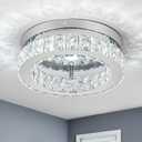 HOPGGIE 11.8 Mini Crystal Chandelier LED Ceiling Light Flush Mount Ceiling Light Fixtures Modern Chandelier Lighting for Kitchen Closet Hallway Bedroom Foyer Laundry Room (Cool white-11.8")