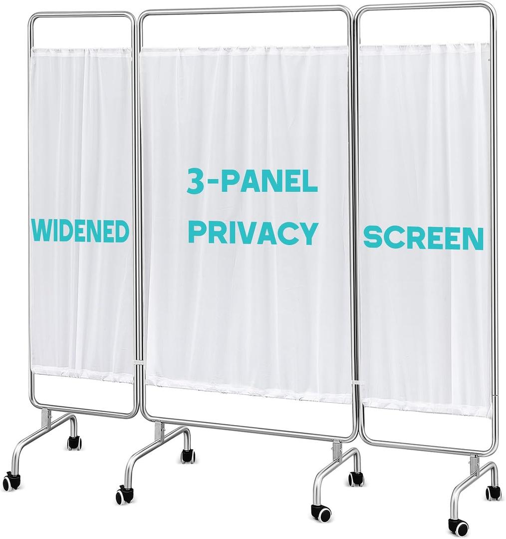 HunnmingRe White 3 Panel Privacy Screen with Rolling Casters Portable Foldable Privacy Screen for Salons, Home, Lab Nursery Dividers (19.5+35.5 +19.5 Inches)