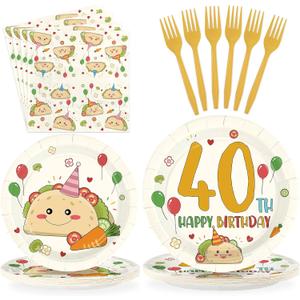 96Pcs Taco 40th Birthday Party Decorations Taco 40th Bout Plates and Napkins Mexican Fiesta Decoration for Men Women 40 Year Old Cinco De Mayo Fiesta Mexicano Summer Birthday Party Supplies Serves 24