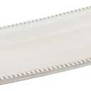 White Decorative Tray for Farmhouse Home Decor, Vanity/Jewelry/Perfume Tray for Coffee Table Decor, Living Room, Bathroom, Kitchen Counter, 13.97" Wood Oval Beaded Trays Boho Modern Decorations