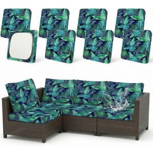 8 Pack Outdoor Cushion Covers Water Resistant High Stretch Fit Patio Cushion Covers 180g Couch Seat Slipcovers Machine Washable Pet & Kids Friendly Home Refresh 20-27 Inch, Palm Leaves