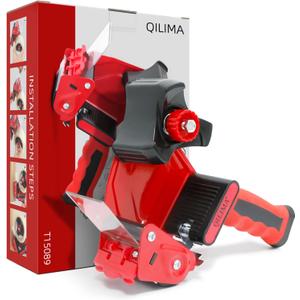QILIMA Packing Tape Dispenser 2" Light Seal Packing for Use Tape Dispenserfor Shipping, Moving, Carton and Box Sealing-Red