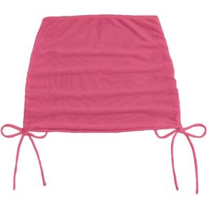 Women's Mesh Sheer Drawstring Solid Summer Bikini Cover Up Skirt (Medium, Pink)