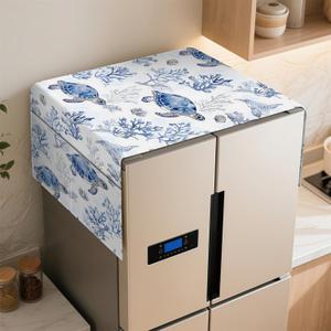 Refrigerator Top Cover with Storage Pockets,Non-Slip Dust-Proof Universal Cover for Washing Machine & Fridge Top,Durable Fabric 21.6"x51" (Turtles)