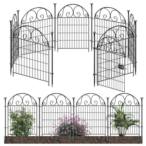 Tall Garden Animal Barrier Fence With Gate, 38 in(H)×26 1/2in(L) 9 Panels Dog Digging Fences Barrier, Black Metal Temporary Fencing, Reusable Defense Fence For Outdoor Yard. Total 17 Ft│Patented
