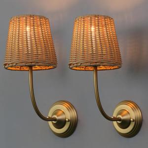 Yosoan Set of 2 Rattan Boho Wrapped Wall Sconce Light, Indoor Hardwired Gold Hand-Woven Farmhouse Vintage Wall Lamps, Brass Handmade Shade Wall Mount Fixture for Reading Bedside Bedroom(Antique) Yosoan Set of 2 Rattan Boho Wrapped Wall Sconce Light, Indoor Hardwired Gold Hand-Woven Farmhouse Vintage Wall Lamps, Brass Handmade Shade Wall Mount Fixture for Reading Bedside Bedroom(Antique)