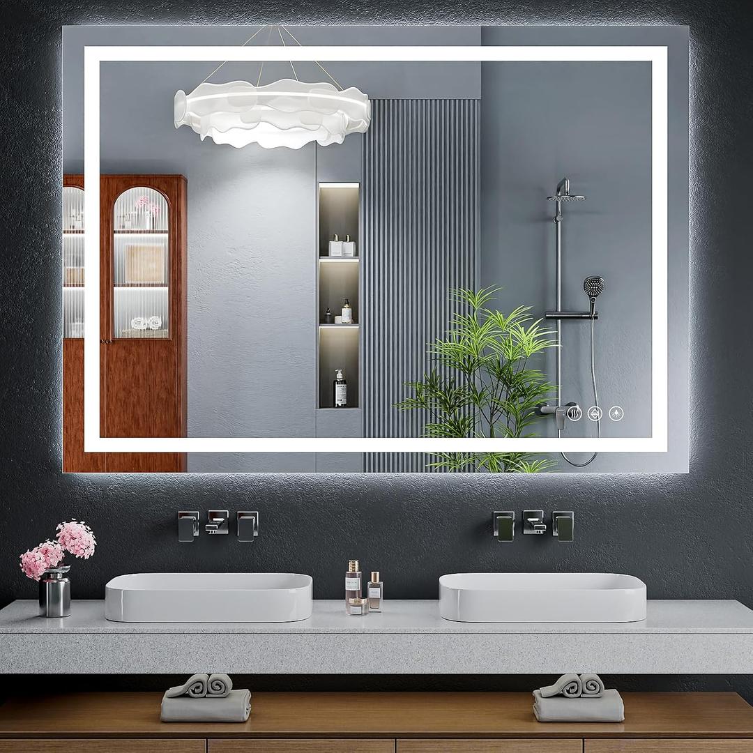 48"x36" LED Bathroom Mirror with Lights, Backlit + Front Lit with CRI>90, Lighted Mirror for Bathroom, Anti-Fog, Dimmable Brightness, 3 Colors, Memory Function, Shatterproof Tempered Glass