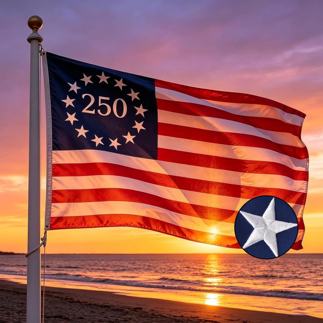 250 Years USA Anniversary 3x5 FT Outside Flag - Embroidered, Heavy-Duty Outdoor Polyester, Fade-Resistant, Reinforced Stripes & Brass Grommets Patriotic US Flags, High Wind all Weather Flag