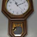 Pendulum Wall Clock Battery Operated, Imitation Wood Plastic Regulator Clock with Pendulum,Vintage Decorative Wall Clocks for Living Room,Farmhouse,Office,Bedroom,Kitchen,Wall Decor (Brown)