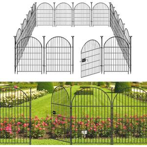 Tall Garden Fence with Gate, 32 in(H) x35 Ft(L) Garden Fencing Animal Barrier, 16 Panels Dog Digging Fence Barrier, Black Rustproof Garden Fence Border, Flower Bed Fencing for Outdoor Yard