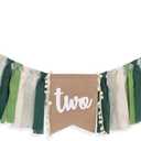 Two Wild Highchair Banner - Safari Jungle 2nd Birthday Party Decorations, Woodland 2nd Birthday Bunting, Green Brown Forest Highchair Banner, Nature Theme Party Decorations Supplies (Green)