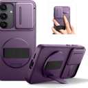 SURITCH for Samsung Galaxy S25 Case with 360 Rotatable Hand Strap Phone Grip & Invisible Kickstand & Slide Camera Cover, Rugged Shockproof Protective Cover for S25 -Dark Purple