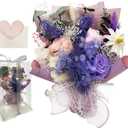 Preserved Flowers Bouquet Romantic Valentines Day Gift for Her LED Light 3 Preserved Real Rose for Delivery Christmas Mothers Day Birthday Gifts for Women Mother Wife Girlfriend (Purple)