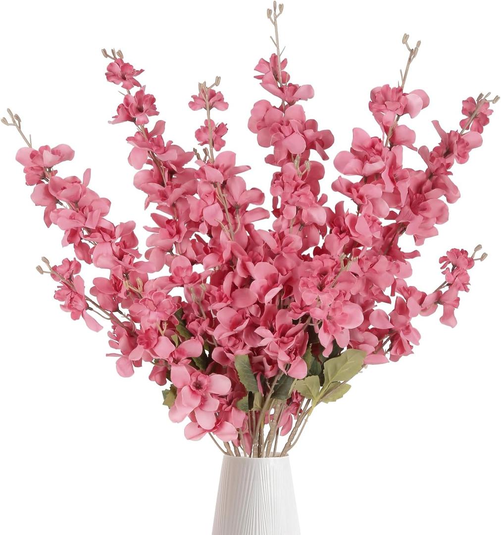 Hot Pink Delphinium Artificial Flower 6PCS Lifelike Silk Larkspur Flowers Plant 35.43" Long Stem Blossoms Fake Flowers for Tall Vase Floral Arrangements Home Table Wedding Decor(Hot Pink)