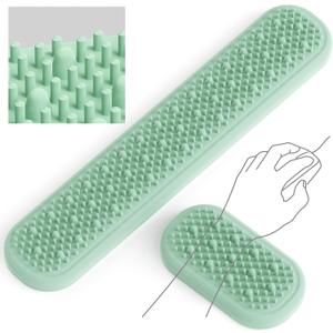 ELETIUO Massage Wrist Rest Set for Keyboard and Mouse - Stress Relief Ergonomic Support with Acupressure Points, Non-Slip Honeycomb Base,Breathable Silicone for Office Gaming Typing Pain Relief,Green, 15.75 x 3.15 inches
