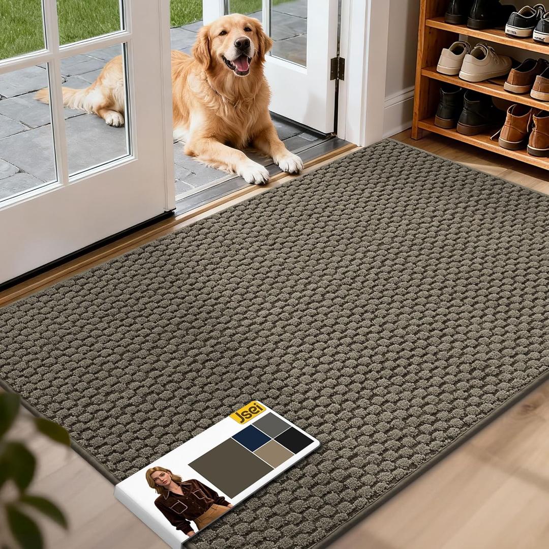 JSEI Dirt Trapper Door Mat 32"x48", Non-Slip Entryway Rugs Doormat Indoor, Washable Absorbent and Stain Resist Welcome Floor Mat for Front Door, Dog Door Mat, Dirty Wet Shoes & Paws, Greyish Brown