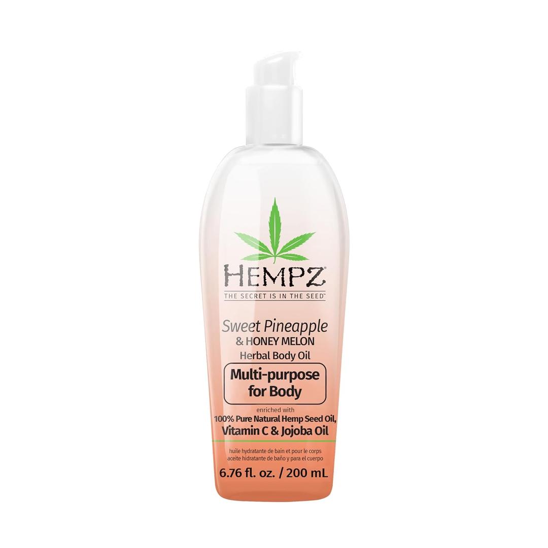 Hempz Sweet Pineapple & Honey Melon Herbal Hydrating Multi-Purpose Body Oil for Body - Moisturizing Bath, Shower, or Shaving Oil for Dry or Sensitive Skin for Women & Men, 6.76 Oz