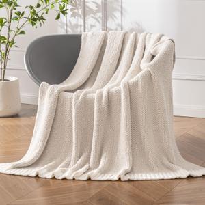 MIULEE Cream Super Soft Throw Blanket for Bed, Twin Size Cozy Fluffy Warm Blankets Knit Blankets for Couch, Sofa, Chair, Living Room, Camping, Picnic, 60 x 80 inch