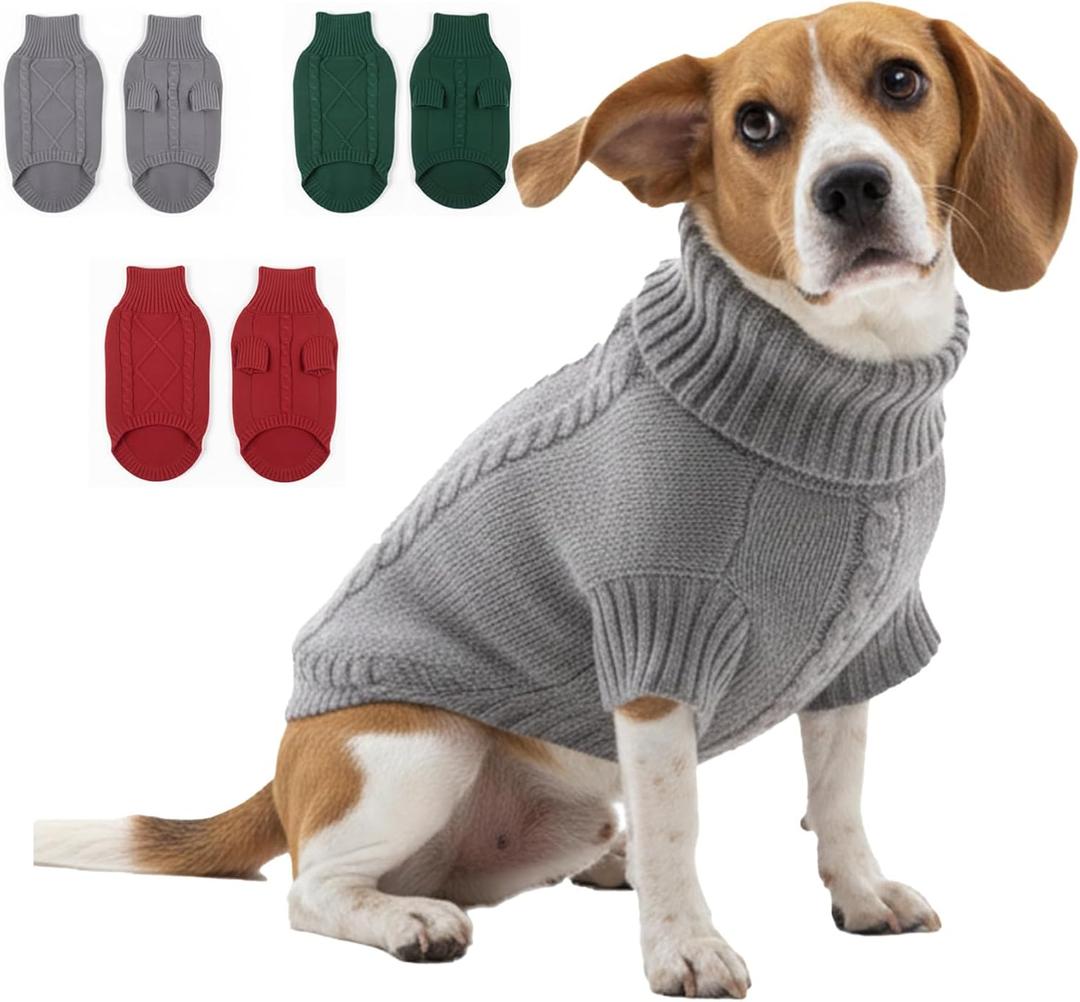 Thick Knit Dog Sweater, Warm Turtleneck Pullover Winter Sweaters for Small, Medium & Large Dogs, Cute Knitted Pet Clothes for Puppy, Holiday Costume Outfit for Boy & Girl Pet Beagle, Grey XL