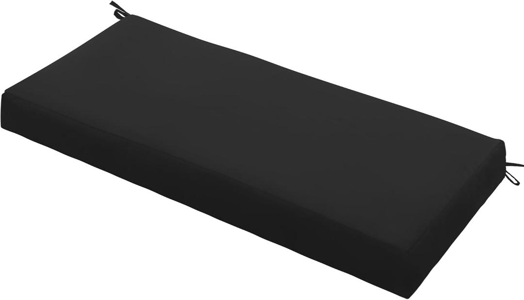 Outdoor Bench Cushion Waterproof 45"x18" Fade-Resistant Patio Furniture Cushion with Ties for Porch Swing, Loveseat, or Indoor Bench Replacement, Black