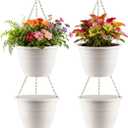 RooTrimmer Hanging Planters 10 Inch, 4 Pcs Flower Pots with Drainage Hole, Self Watering Hanging Basket for Indoor Outdoor Plants, Decor, White