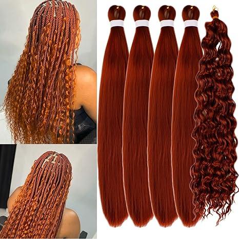 Ginger Braiding Hair Pre stretched for Boho Braids Pre stretched Boho Braiding Hair, Size: 26 Inch(Packs of 5)
