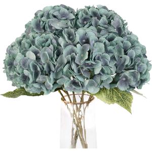 2Bouquets Blue Artificial Flowers Silk Hydrangea Flowers with 10 Heads Fake Flower Bunch Bouquet for Home Wedding Party Decor DIY (Lake Blue)