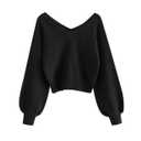 ZAFUL Women's Cropped Sweater V-Neck Long Sleeve Crop Sweater Pullover Jumper Knit Top, XL