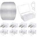 Yoojahow 109 Pcs 50FT SPT-1 Electrical Wire with Female and Male Plugs and Light Clips Weatherproof 18AWG 2-Conductor Wire for Indoor Outdoor Light String Lamp Cord Holiday Party Supplies Clear