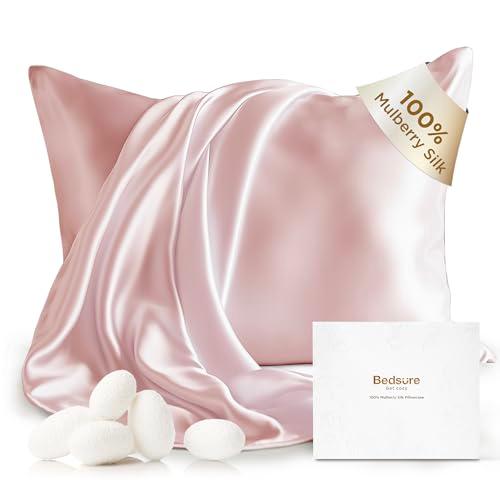 Bedsure 100% Mulberry Silk Pillowcase for Hair and Skin, Pink Silk Pillow Case with Hidden Zipper, Gifts for Women Men, King Size Single Pack,20x30 Inches