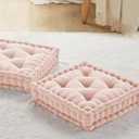 Codi INNA Floor Cushions for Adults, Cute Pillows Seating for Meditation - Square Tufted Chenille Cushion, Living Room, Fireplace, Reading Nook, Blush 2 Pack