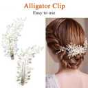 Pearl Rhinestone Alligator Hair Clips, Bendable Wedding Hair Pieces for Bridal Women, Set of 2 (Silver)