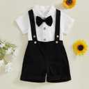 GOOCHEER Newborn Baby Boy Gentleman Outfit Suit Short Sleeve Bowtie Romper Shirt Suspender Shorts Summer Dress Clothes Set 9-12M
