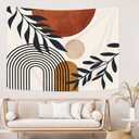 KOMLLEX Boho Abstract Mid Century Tapestry Minimalist Arch Sun Leaves Aesthetic Geometric Modern Plant Botanical Wall Hanging Neutral Brown Beige Home Decor Art for Living Room Bedroom Dorm 78Wx59H (78L" x 59W")